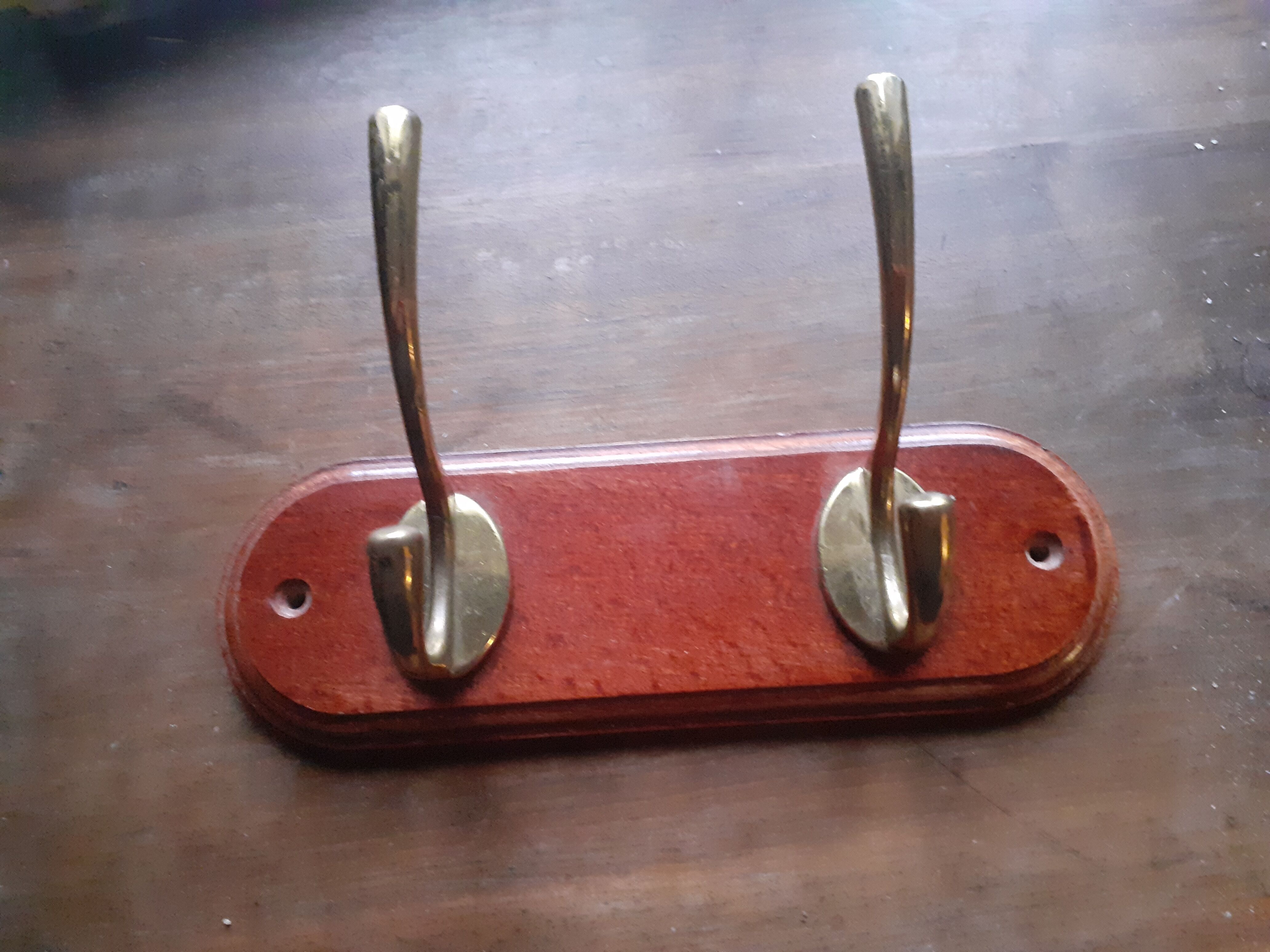 Hook 2 hooks wood and brass
