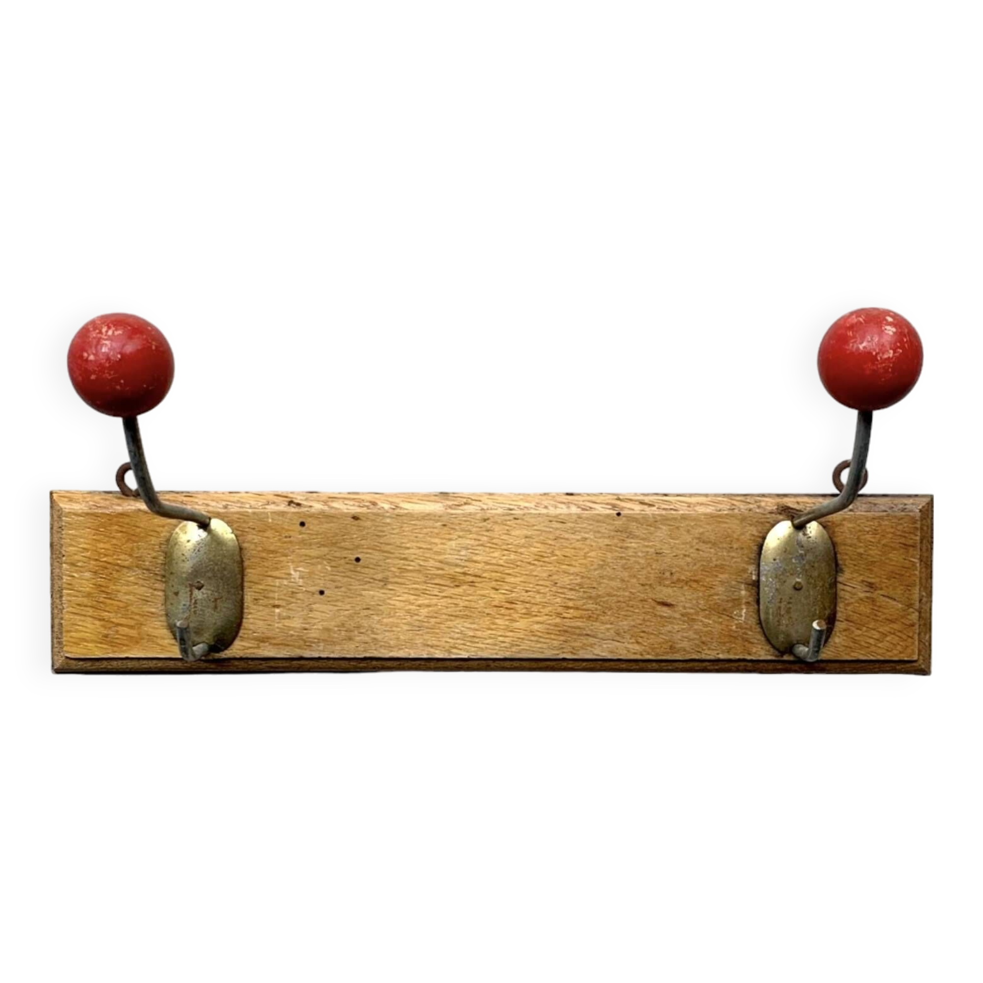 Vintage coat rack - double coat hook - red wooden balls