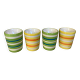 Four striped egg cups in yellow and green.