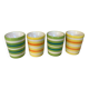 Four striped egg cups in yellow and green.