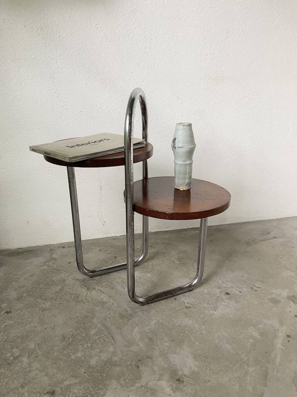 Sellette console art déco Bauhaus bois et chrome