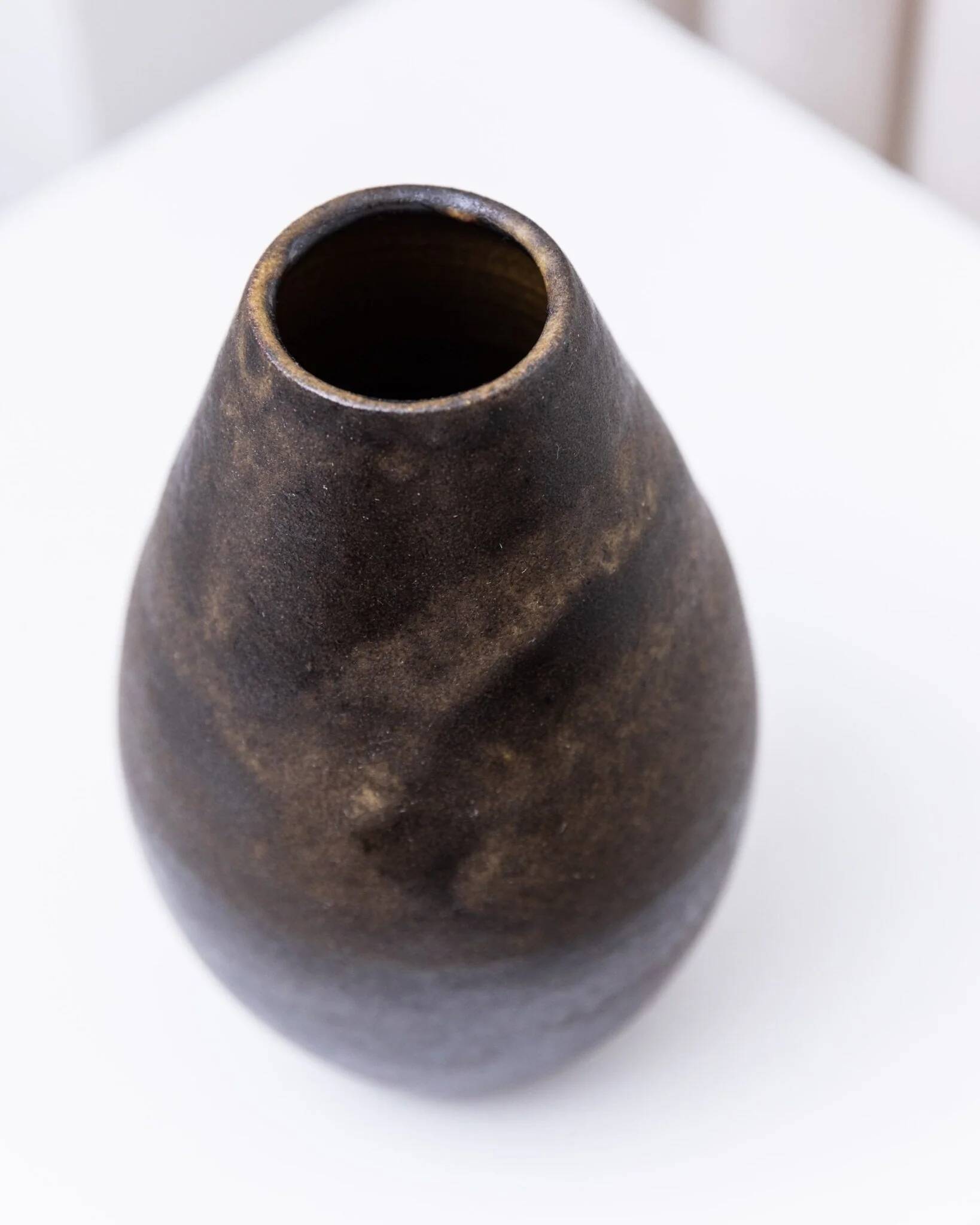 Dark brown ceramic Studio Keramik vase by Elisabeth Dunker, organic mid-century 1960s