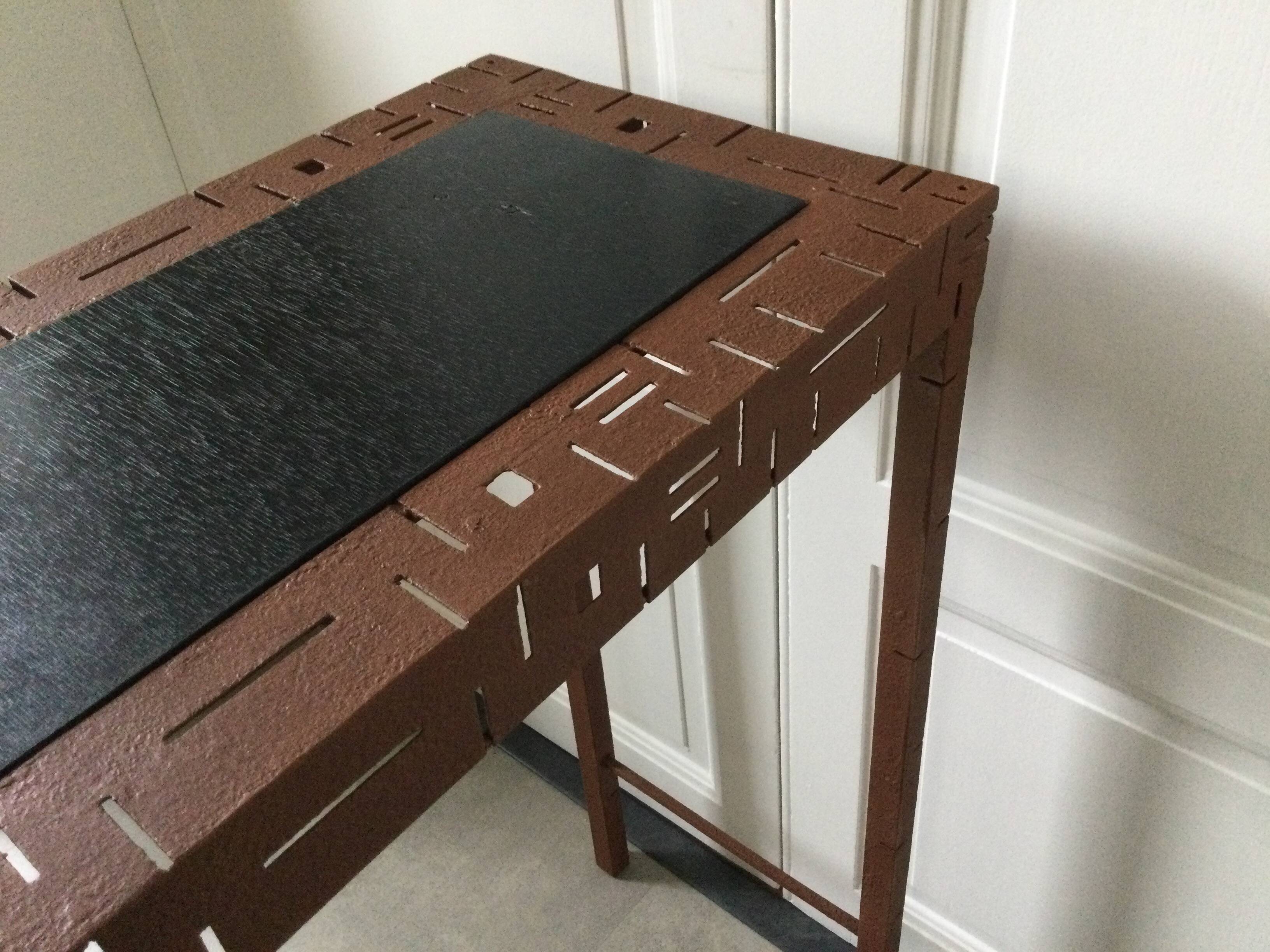 Perforated sheet metal and wood console