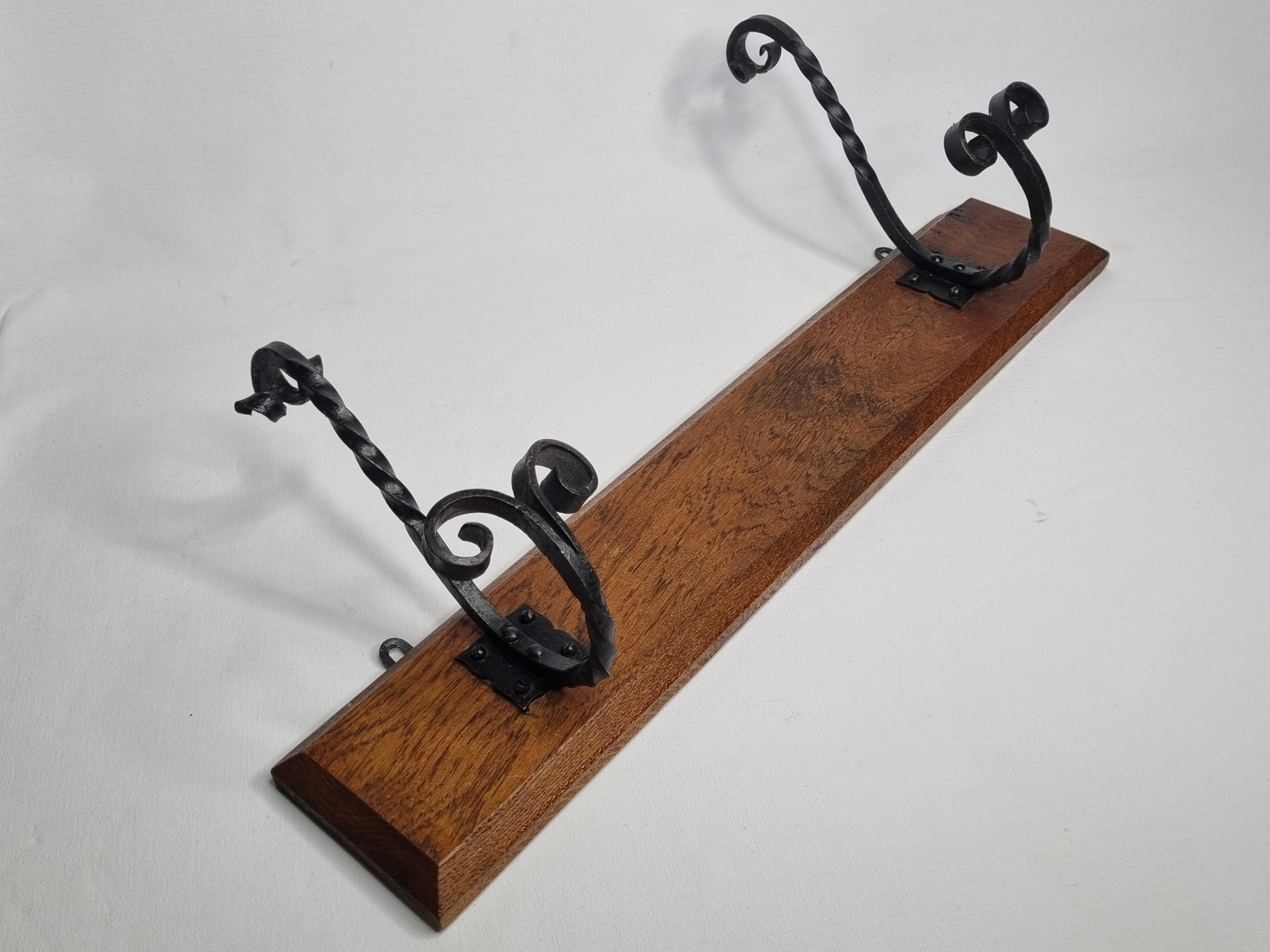 Solid wood and wrought iron wall hook, rustic style, 59 cm