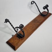 Patère murale en bois massif et fer forgé, style rustique, 59 cm