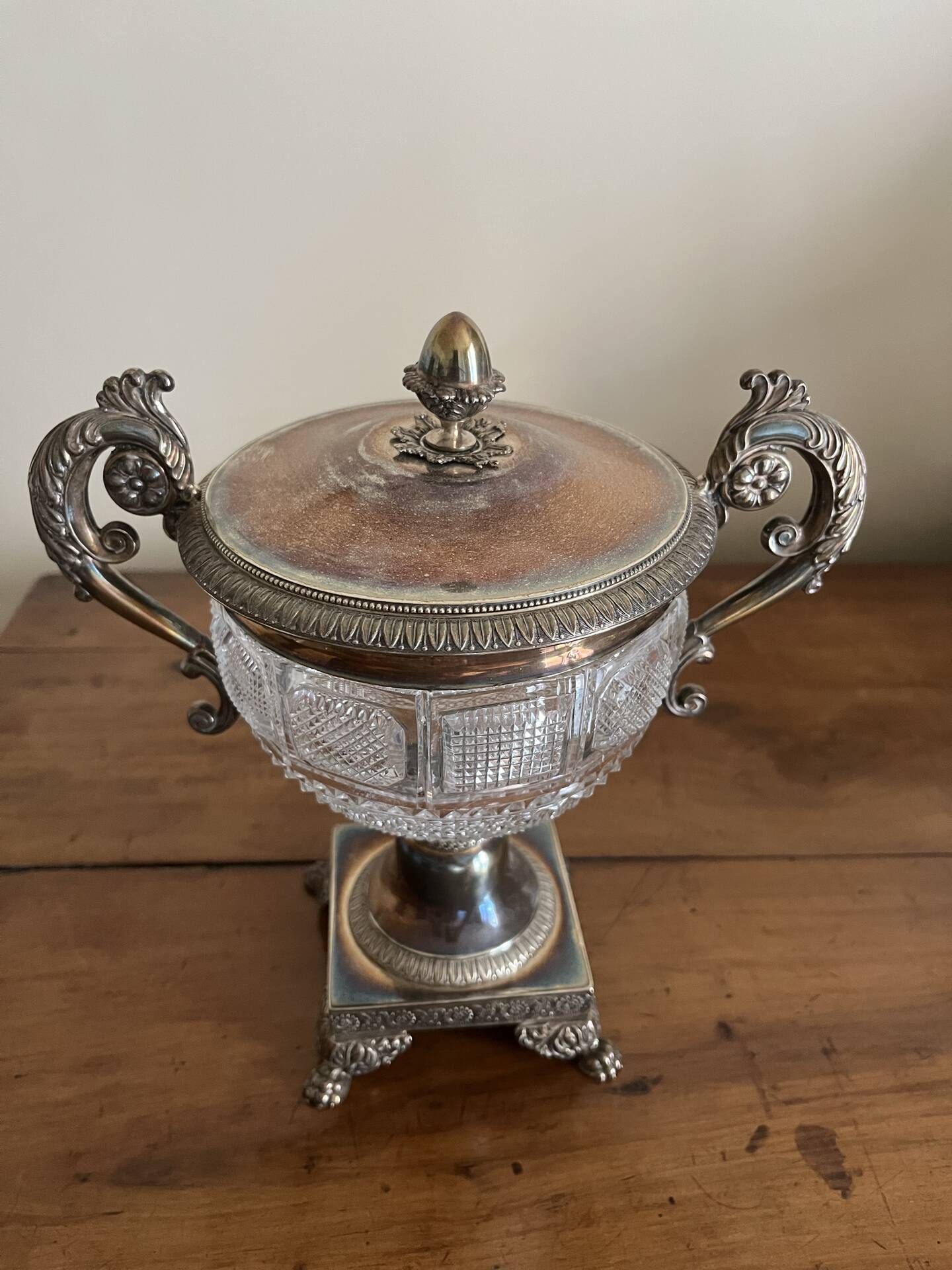 Cut crystal and silver-plated metal sweetmeat dish – Restoration style
