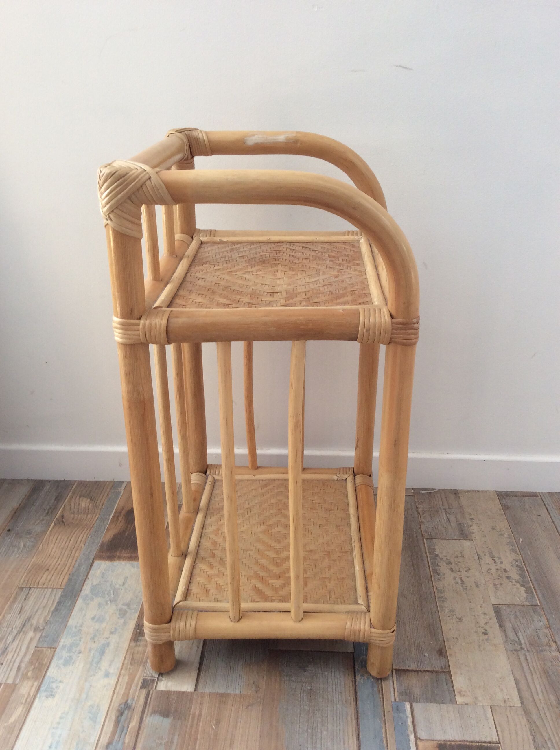 70s bamboo rattan side table