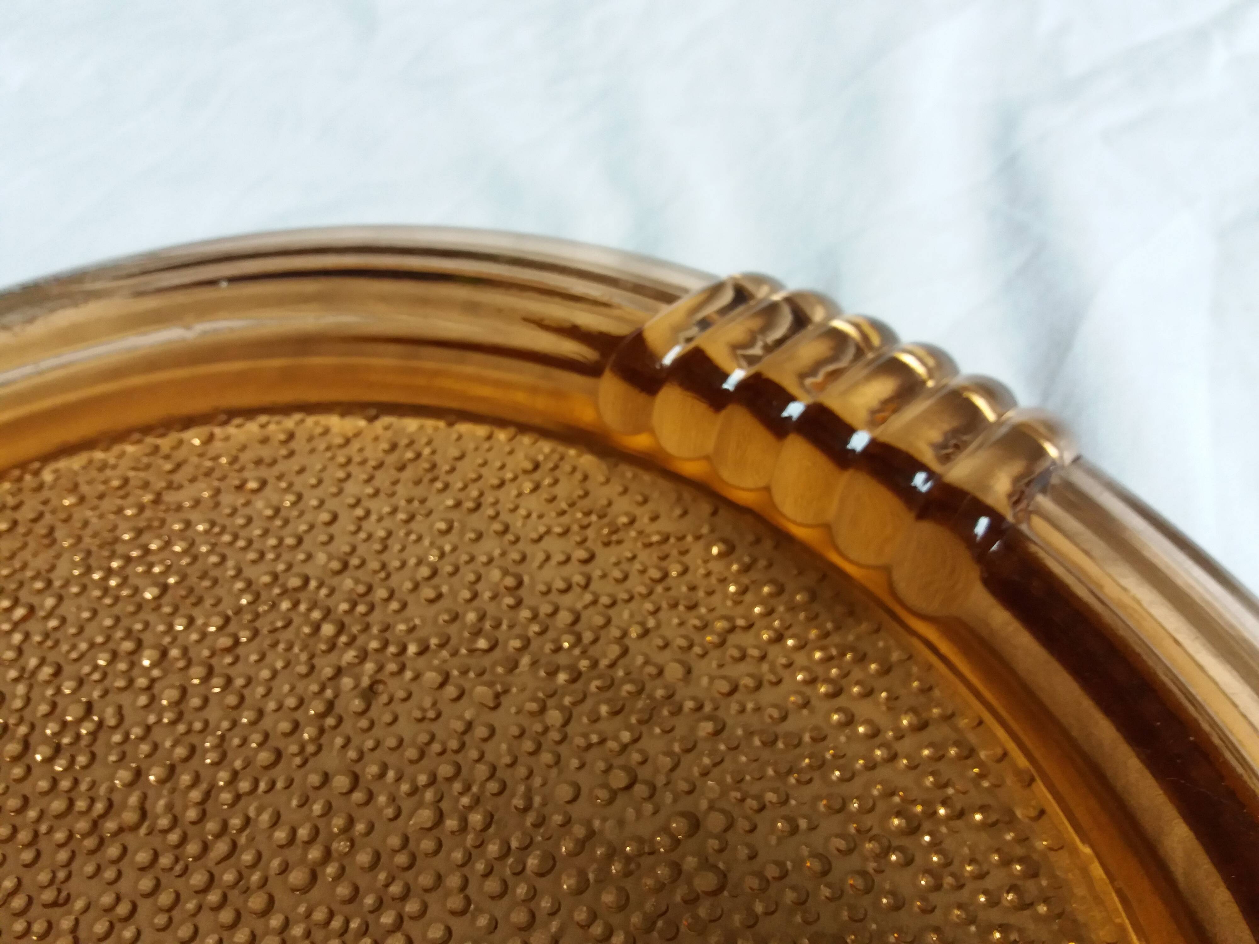salmon-colored rosaline glass tray or dish