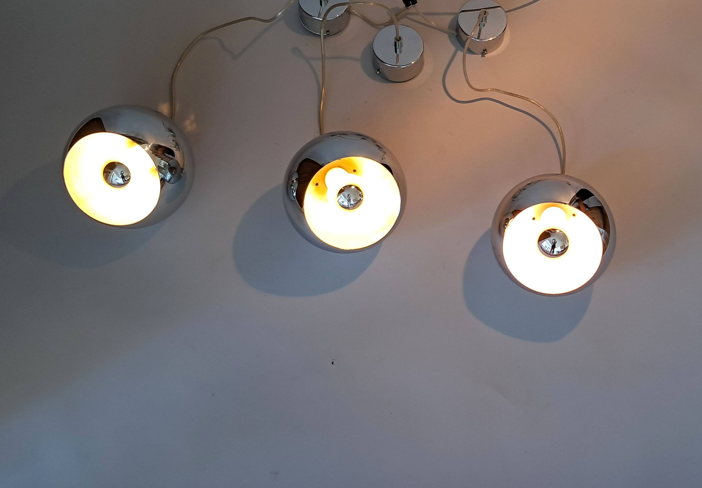 Set of 3 Benny Frandsen modular chrome pendant lights, Denmark 1970/80