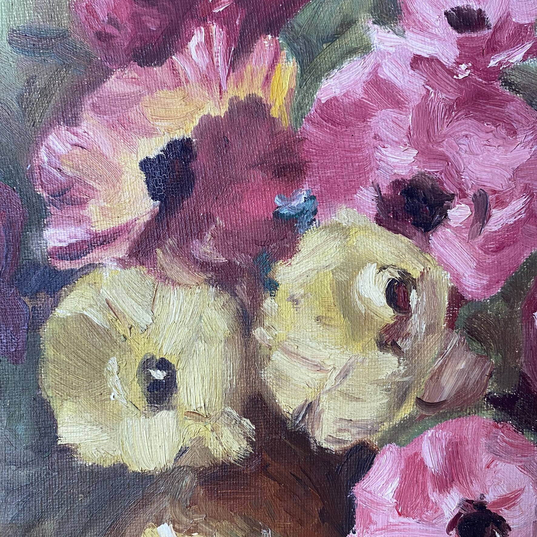 Painting bouquet, oil on canvas on frame flowers 35X27.
