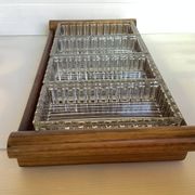 Ancien plateau bois serviteur et raviers en verre moulé