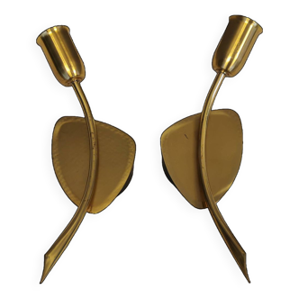 A set of "tulip" wall lamps in golden colored metal. Danish 1970-80s