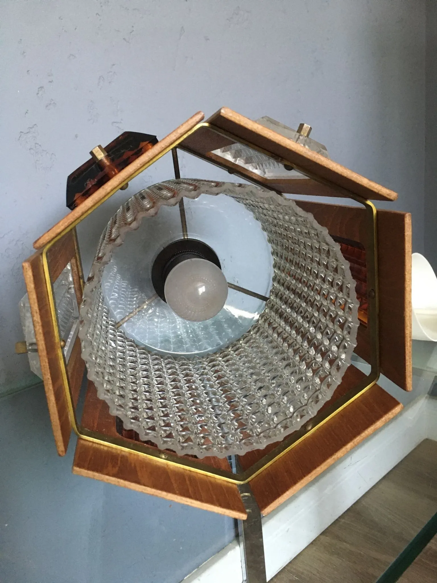 Wiktor Berndt for Flygfors pendant lamp, teak and glass, 1970s