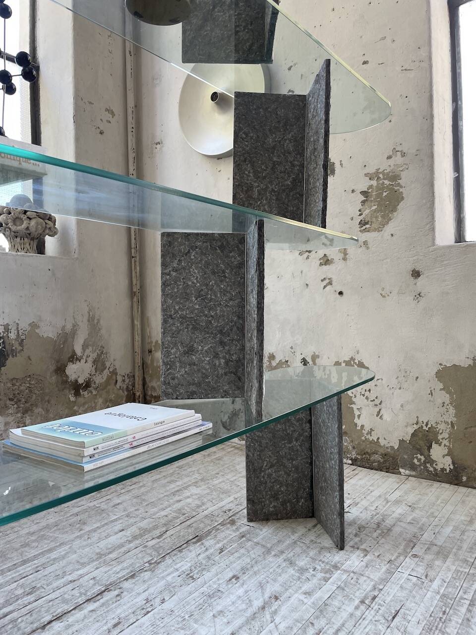 Roche Bobois stone and glass sculpture shelf 1970s