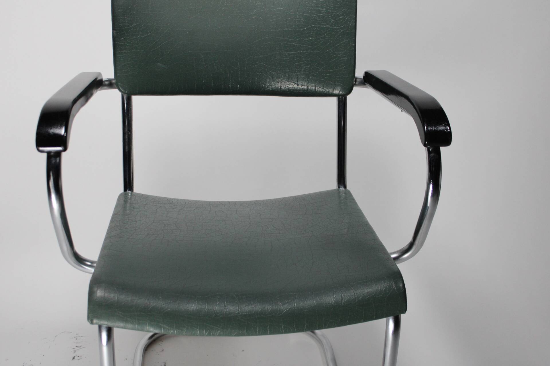 Vintage chrome and blue gray leather chair verkstads model motala 1950 sweden