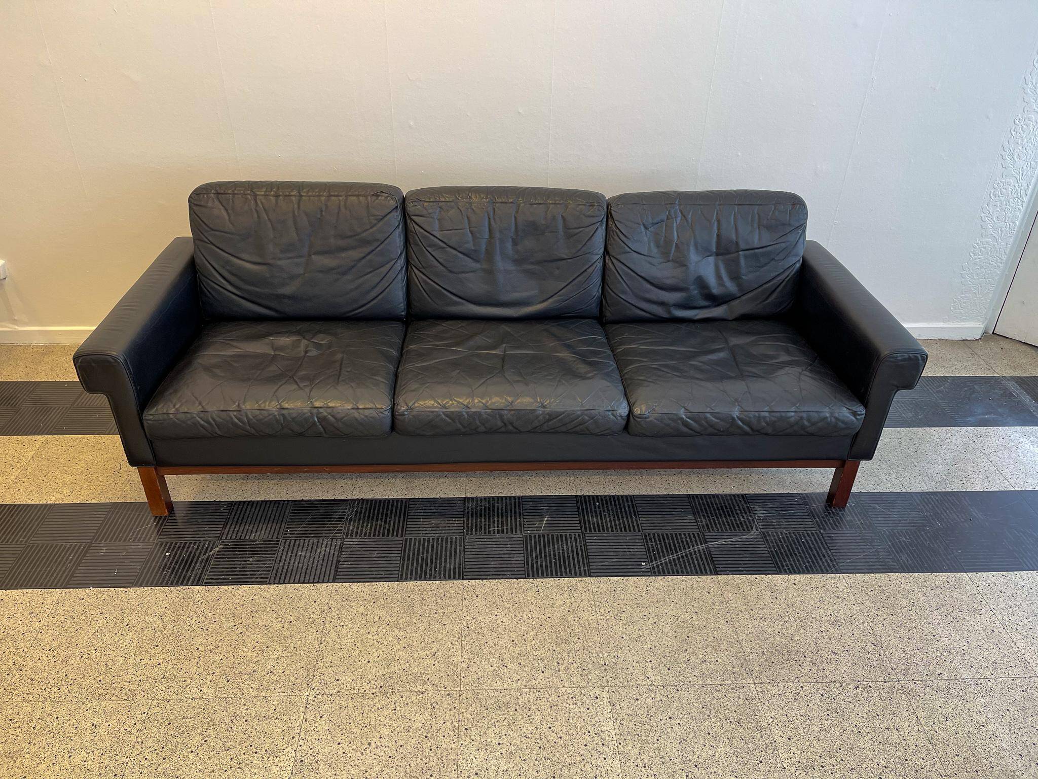 Midcentury leather and teak "Gotland" sofa, Ikea, Sweden, 1967