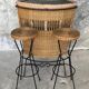 Vintage cocktail bar and its piare of stools - wicker and metal - 1960