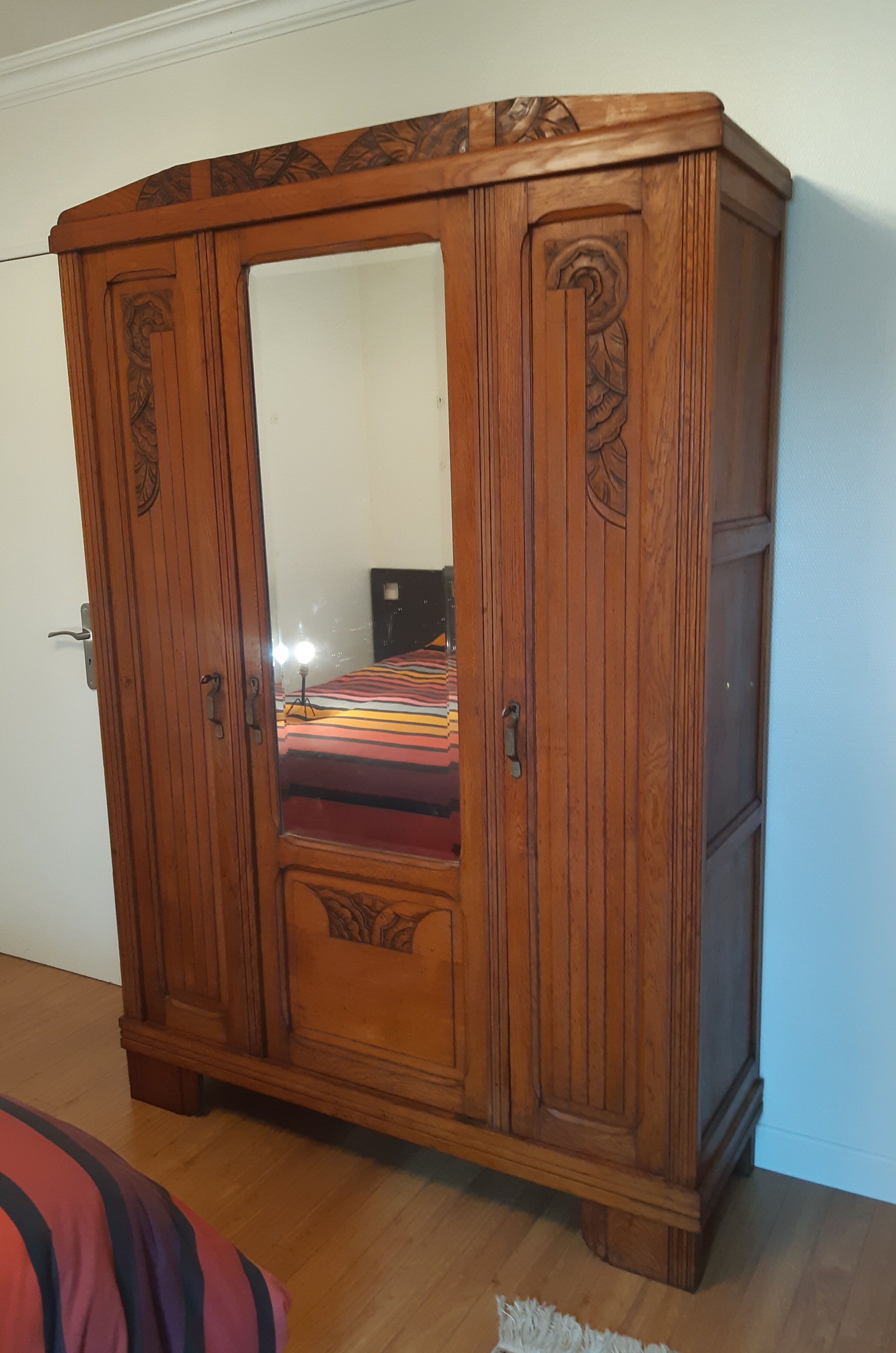 3-door Art Deco Parisian wardrobe and bevelled mirror
