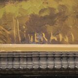 Tableau signé paysage huile sur carton du 19ème siècle