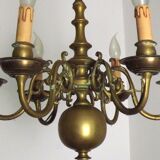 Vintage French 6 Light Heavy Brass Flemish Style Chandelier Card Drips 4050