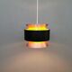 Hanging lamp,  of silver coloured aluminium with black "ring" and orange inner contrast lacquer.