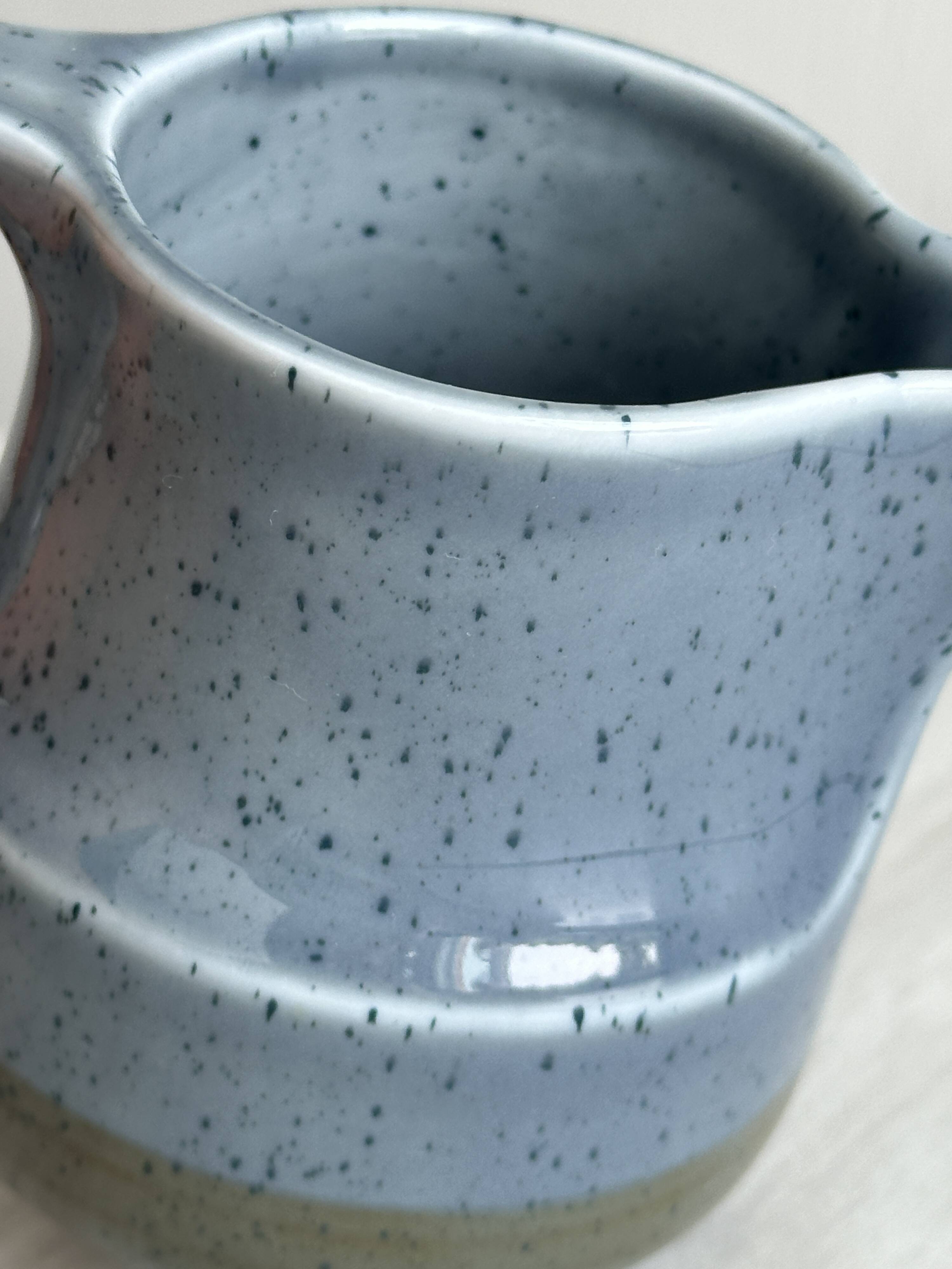 Small sauce boat, blue speckled ceramic creamer