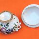 Small broth on pedestal Polychrome earthenware decorated with flower throws...