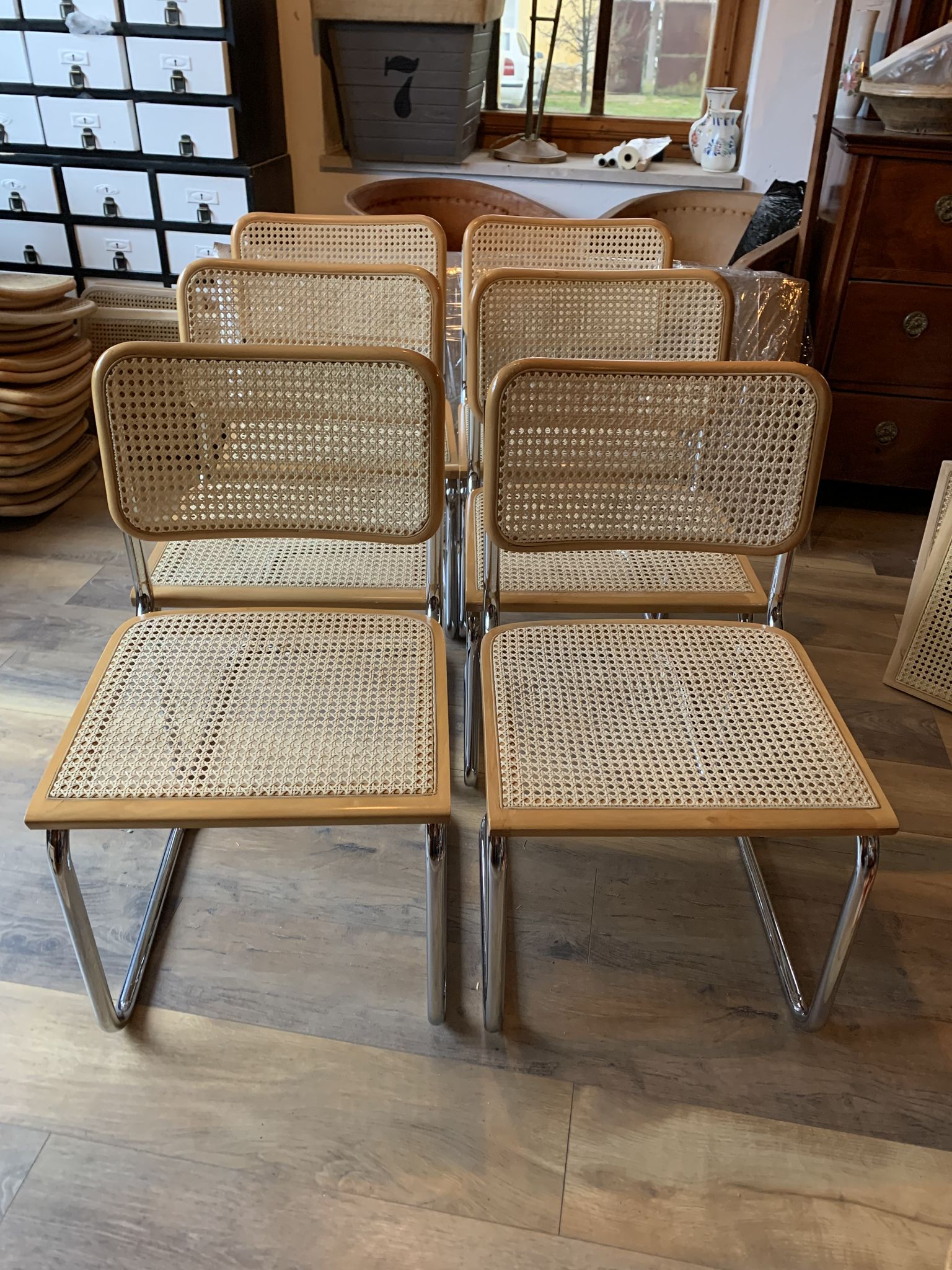 Lot de 6 chaises Cesca du milieu du siècle par Marcel Breuer
