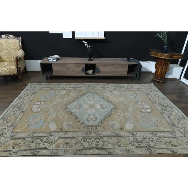 1970s Vintage Turkish Handmade Wool & Cotton Orange Area Rug 203x313