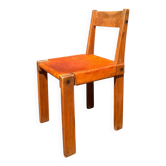 Chaise S24 Pierre Chapo - Orme massif & Cuir Cognac Brutaliste