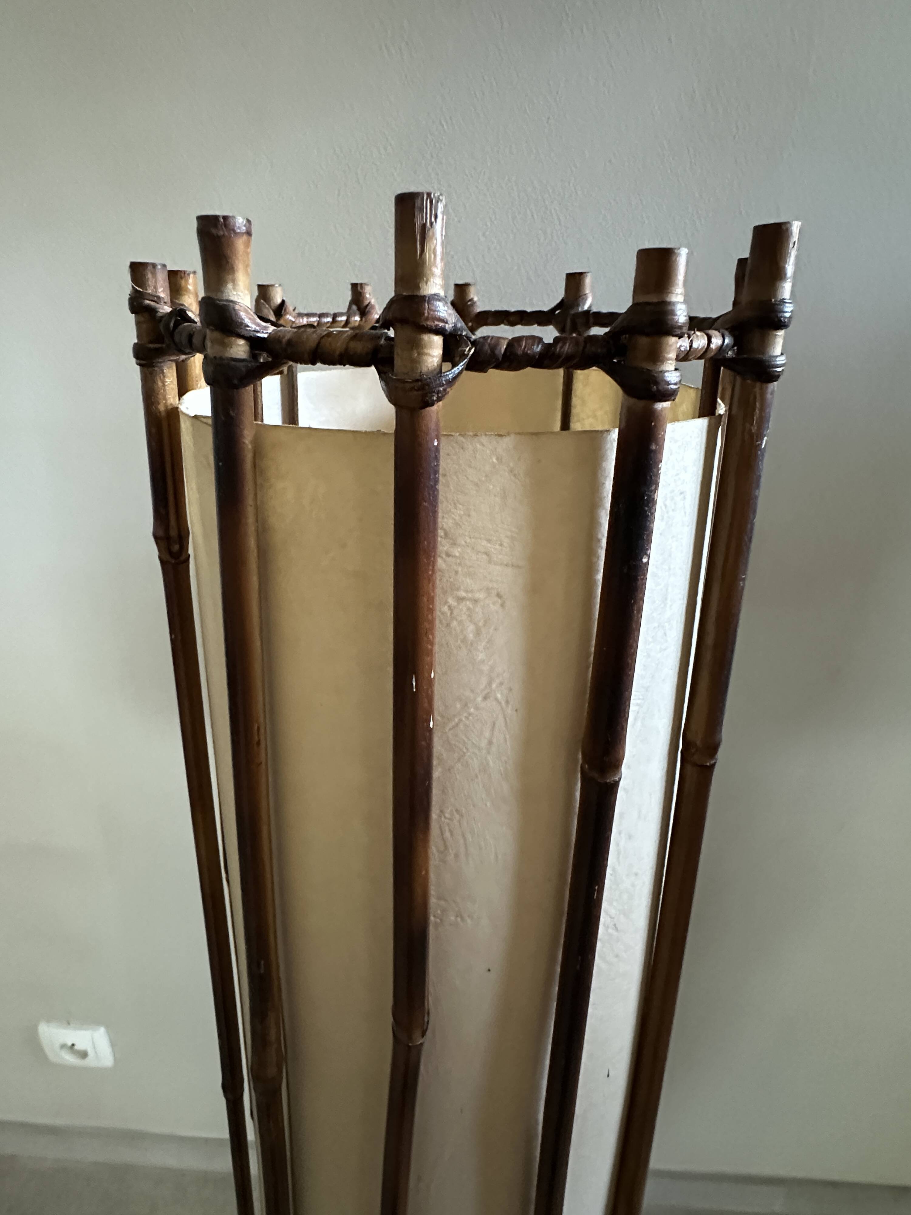 Vintage 1960s rattan floor lamp.