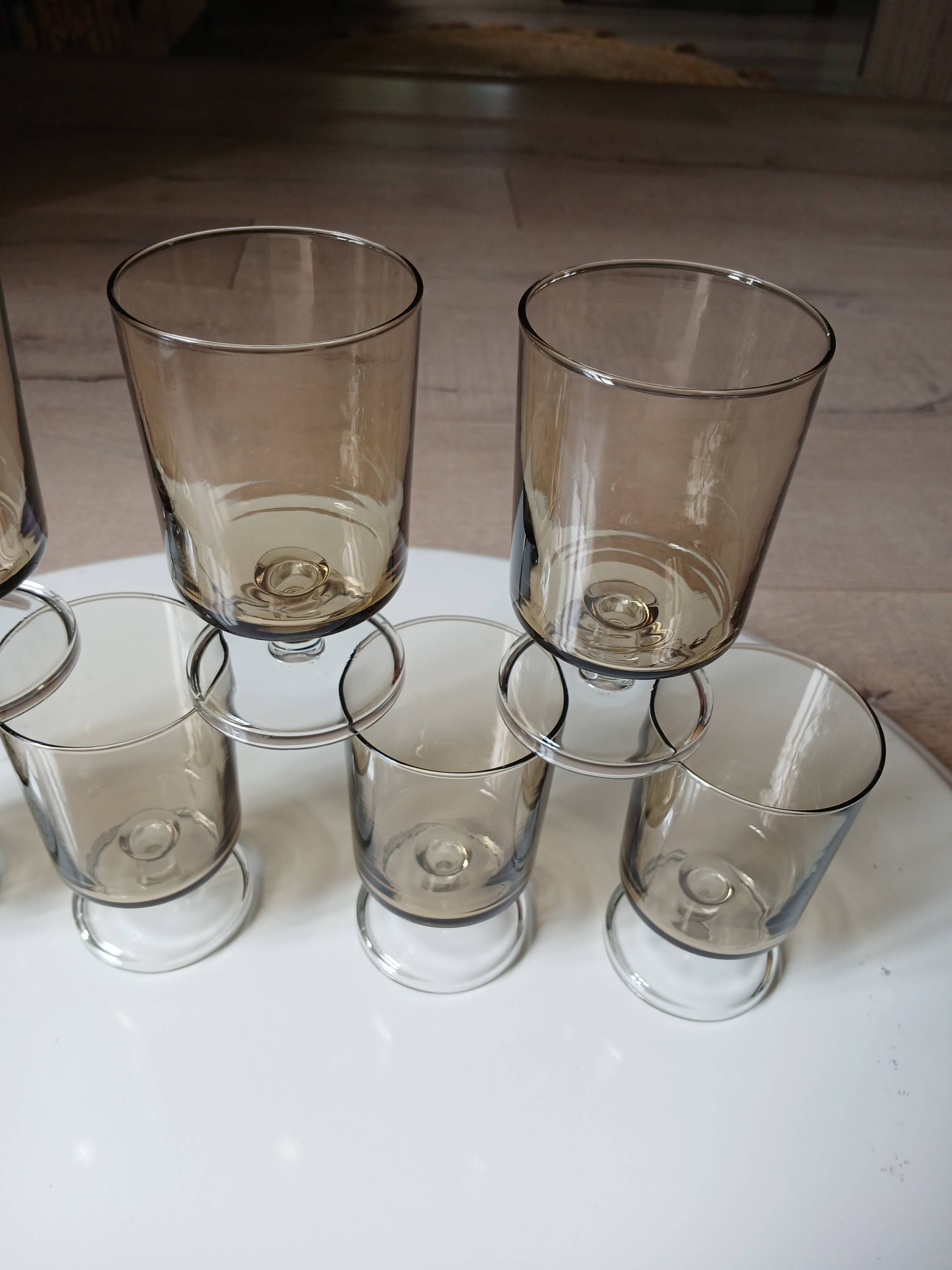 7 vintage stemmed glasses in smoked glass