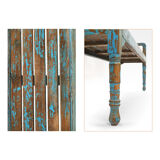 Wooden bench with blue patina