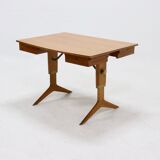 Height adjustable birch and brass partner desk 1960s