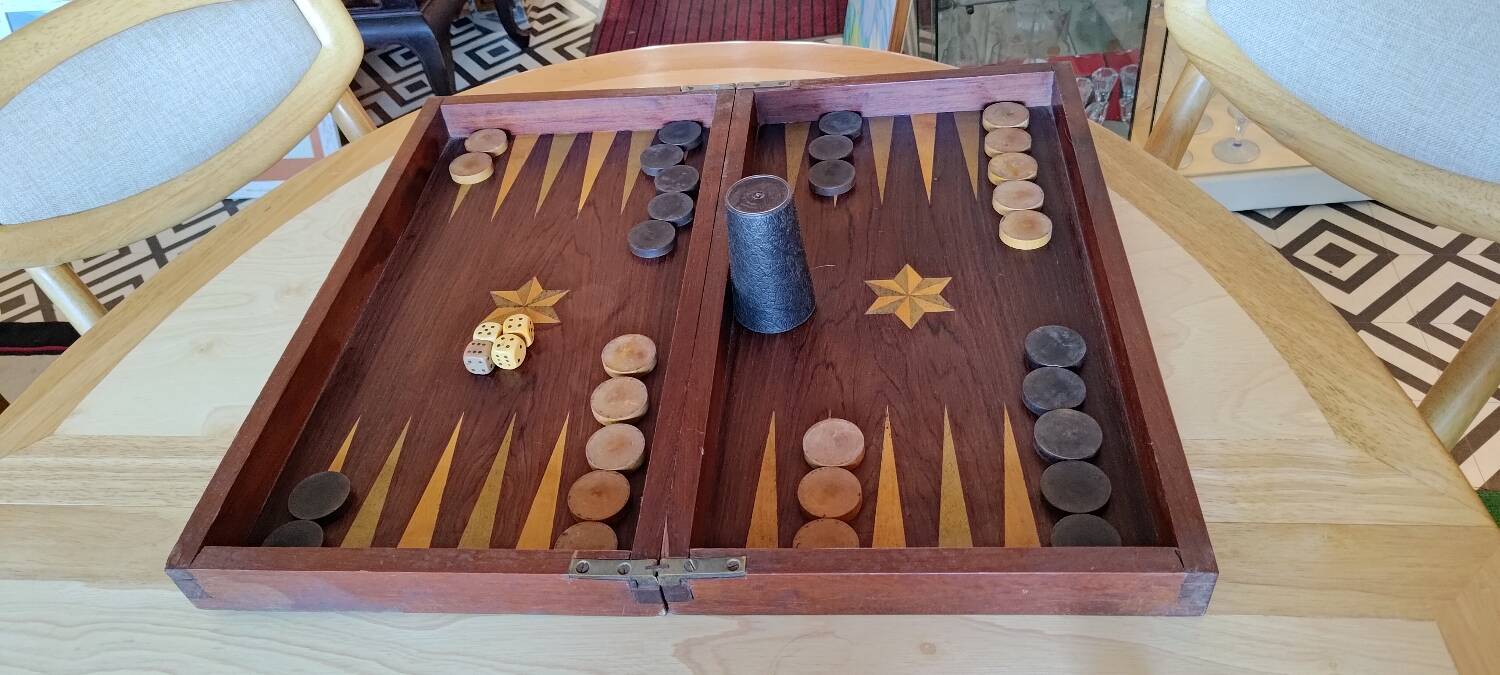 Marine marquetry backgammon set
