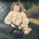 Tableau ancien "La fillette et le chien"