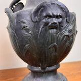 François Moreau: Pair of vases with Napoleon III period characters in regula with bronze patina