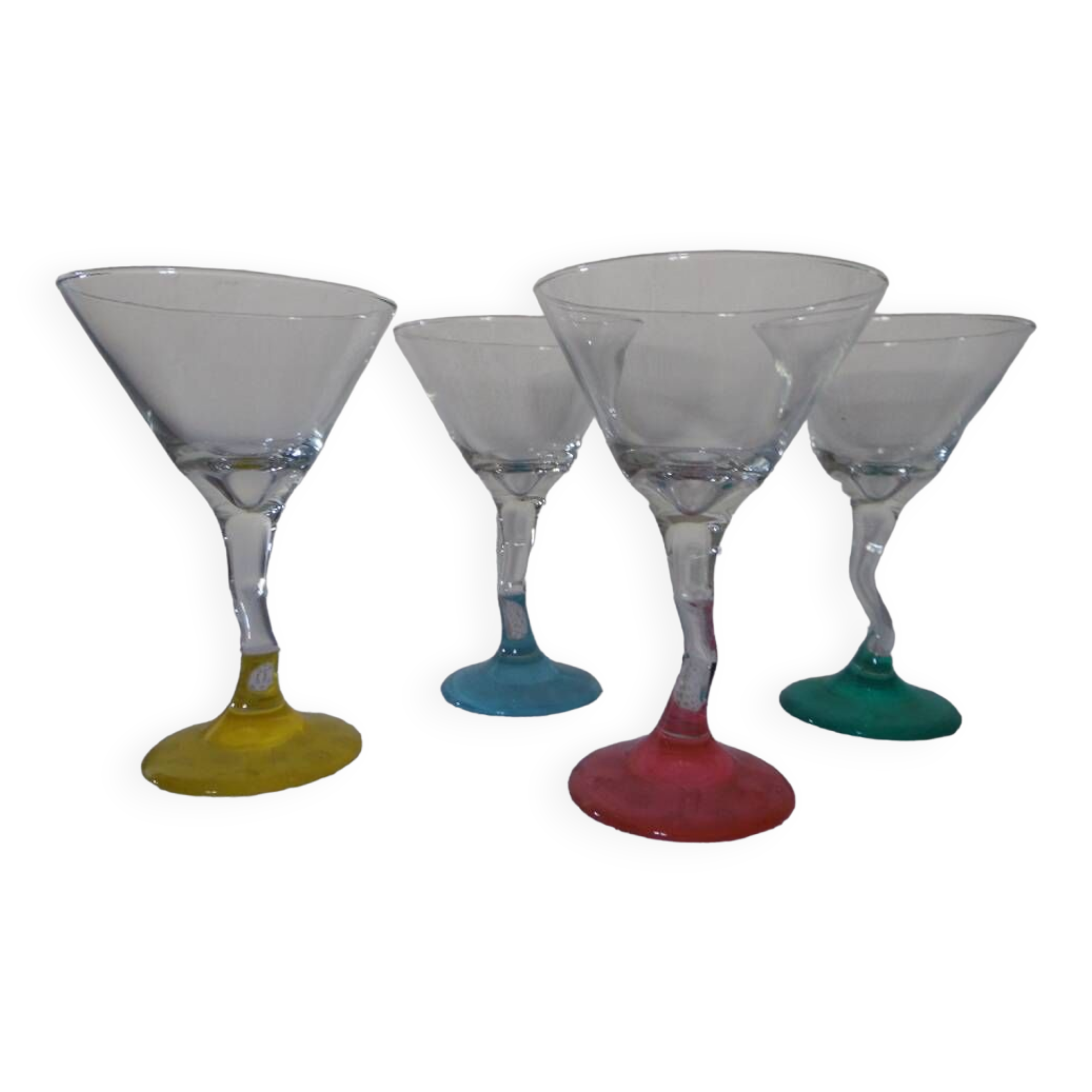 4 colored champagne glasses