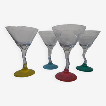 4 colored champagne glasses