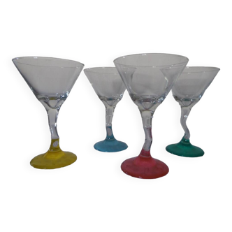 4 colored champagne glasses