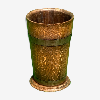 Dutch antique barrel wood umbrella stand with brass rings