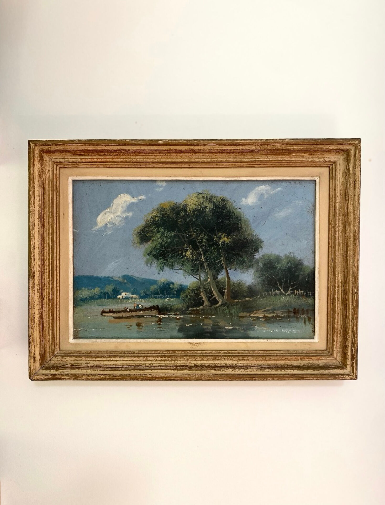 Old painting: Landscape by the water - Oil on panel