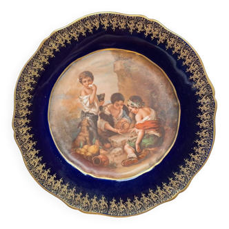 Assiette décorée Limoges bleu de four T. Haviland années 30