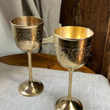 Calices, verre à pied en laiton gravés