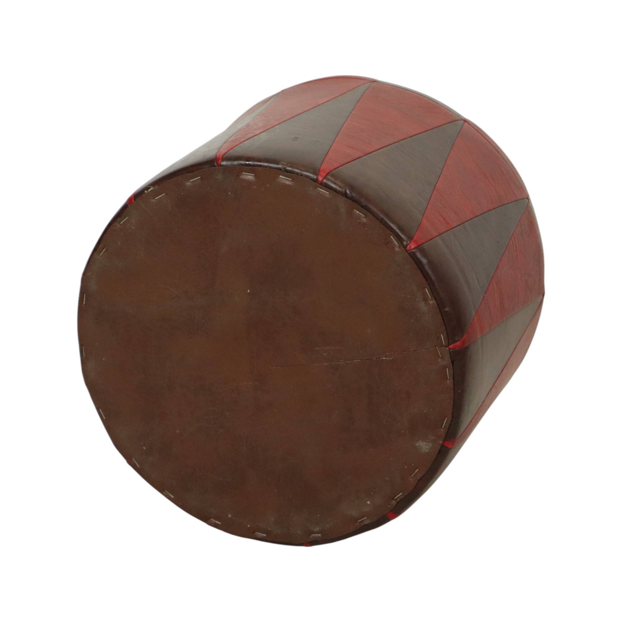 Round Vintage Pouf Brown Red Two-tone Skai Sixties