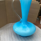 Blue opaline carafe vase with a transparent handle