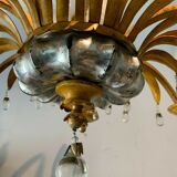 Glass chandelier and patinated sheet metal Six arms of light XX century