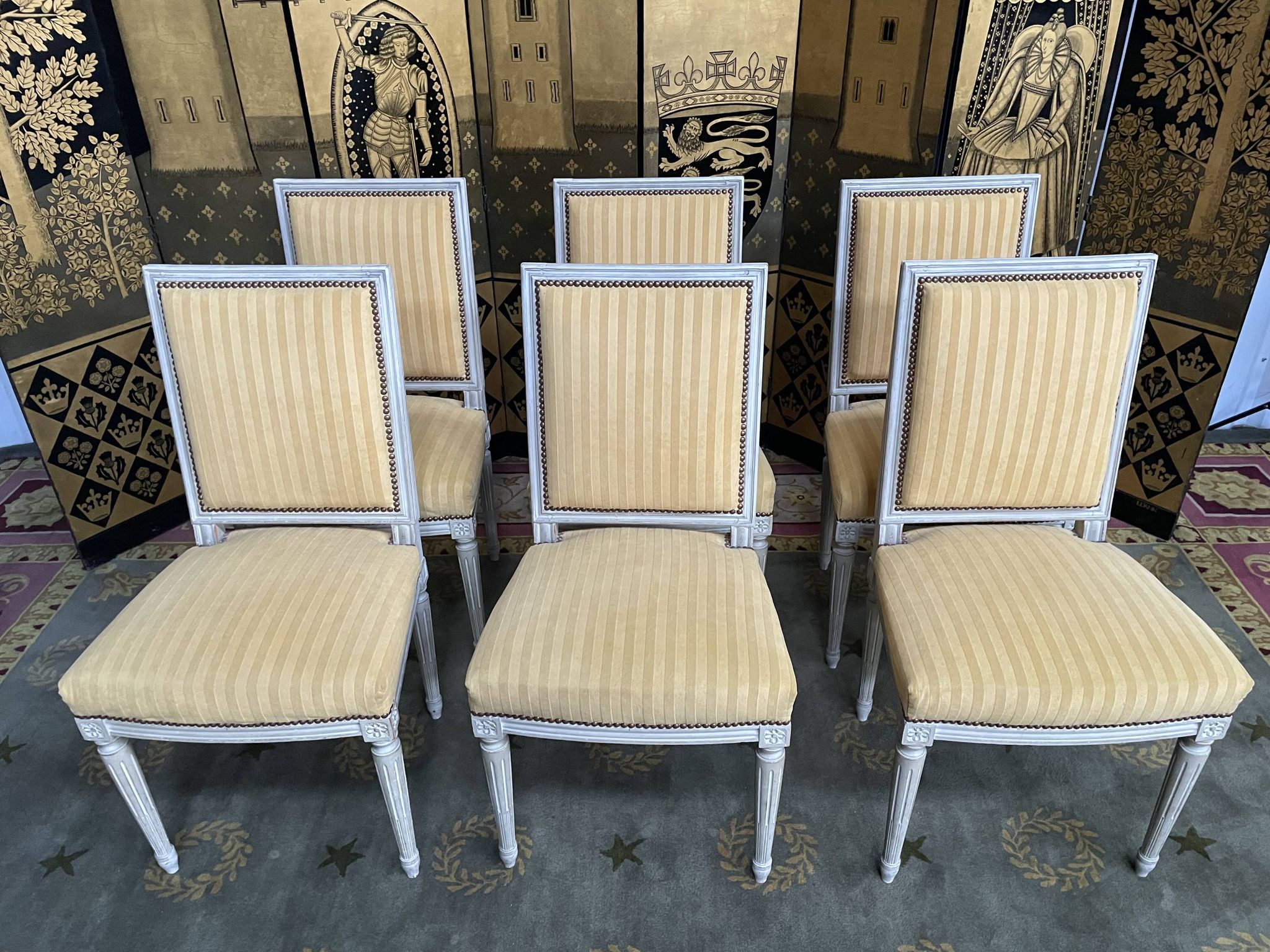Suite of 6 louis XVI style chairs yellow velvet