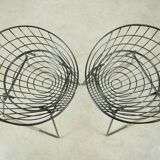 Ensemble de deux tabourets en fil métallique KM05 conçus par Cees Braakman pour Pastoe, 1950