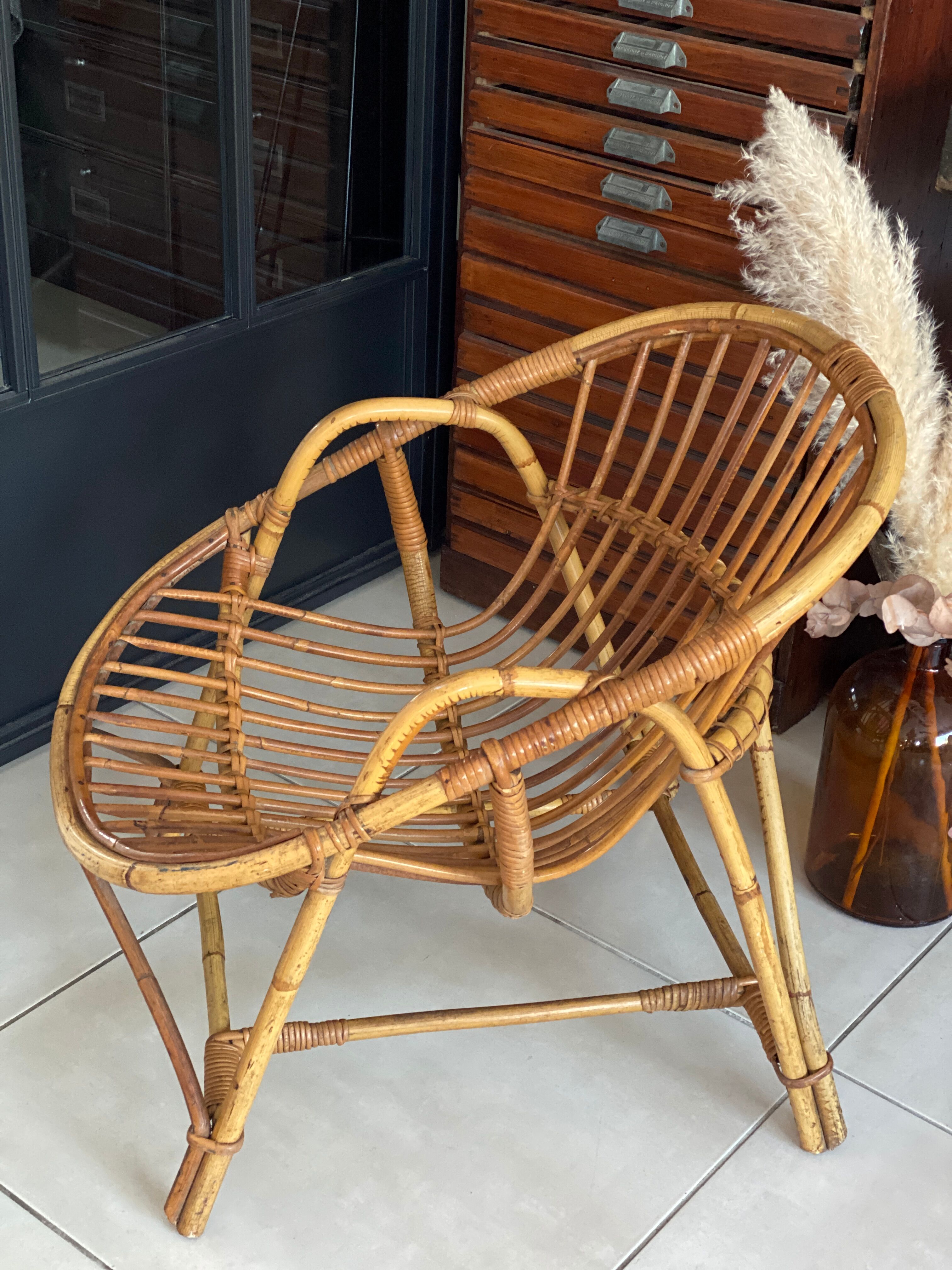 Vintage adult rattan armchair basket
